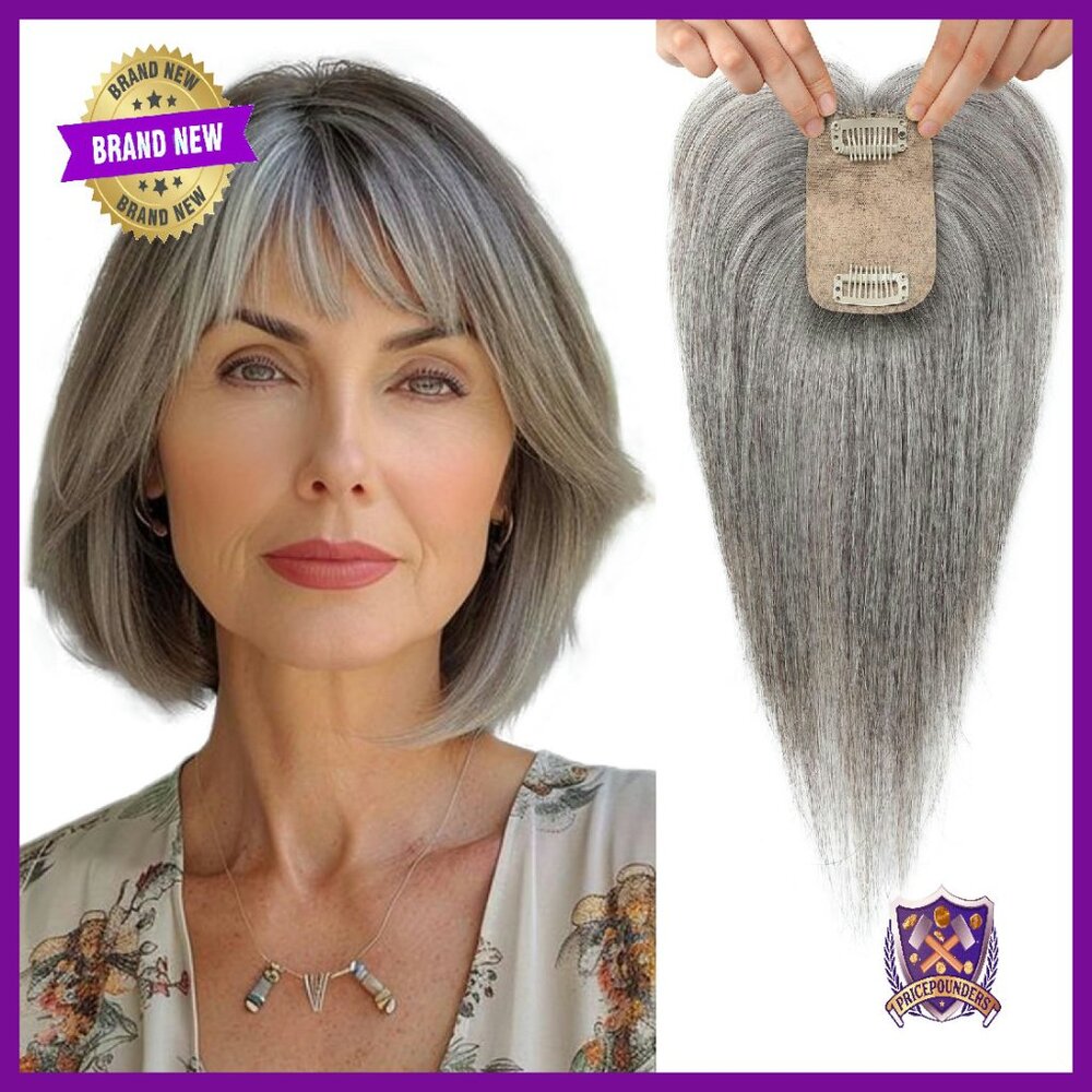 10 Inch Human Hair Topper Clip In Bangs 150% Density Silk Base